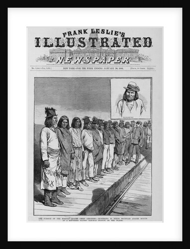 The pursuit of the hostile Apache Chief Geranimo - mustering in White Mountain Apache scouts at a Southern Pacific Railway Station on the plains. Fro by Anonymous