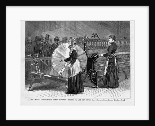 The Atlanta International Cotton Exposition - Spinning, old and new styles. From a sketch by Horace Bradley by Anonymous