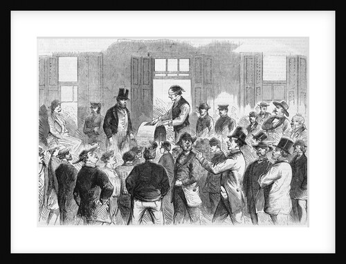 Illustration of Men Watching Names Being Selected for the Draft by Anonymous