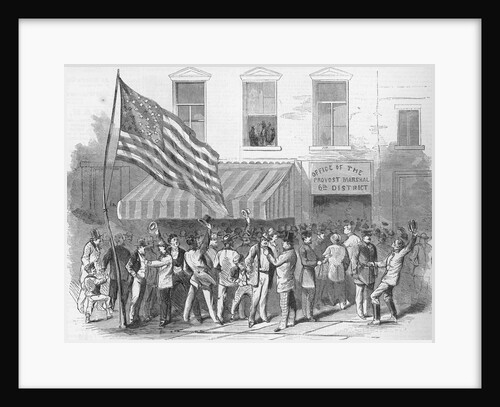 Illustration of Men Congregating Outside of the Provost Marshal's Office by Anonymous