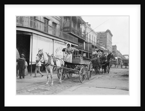 Woman Driving Horse-Drawn Wagon on Street by Anonymous