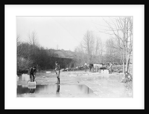 Men Cutting Ice From Frozen Pond by Anonymous