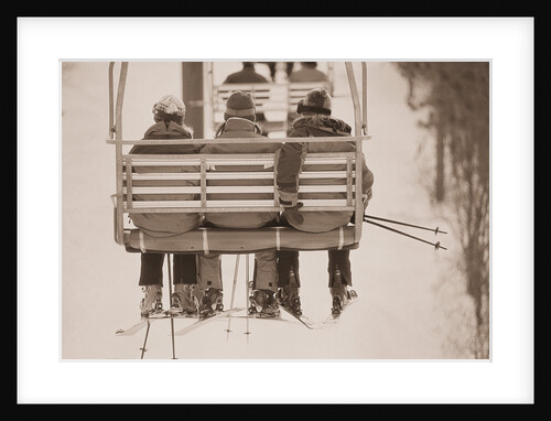 Skiers Riding Chair Lift by Anonymous