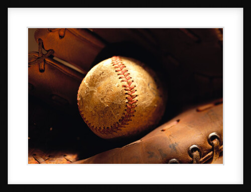 Old Baseball in Glove by Anonymous