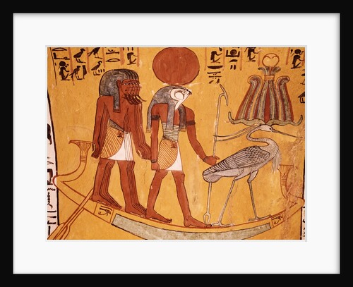 Mural Painting of Re-Harakhty in the Solar Boat Next to the Sacred Ibis by Anonymous