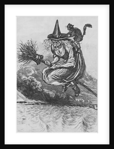 Engraving of a Witch Flying on a Broomstick by Anonymous