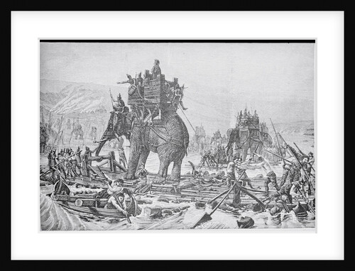 Soldiers with Elephant Crossing River by Anonymous