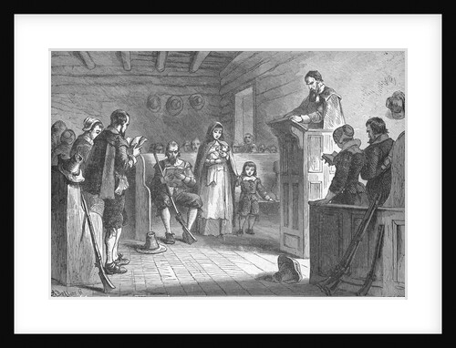 Print Depicting Public Worship at Plymouth by the Pilgrims by Anonymous