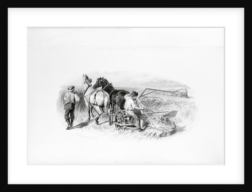 Engraving of Farmers Using McCormick Reaper by Anonymous