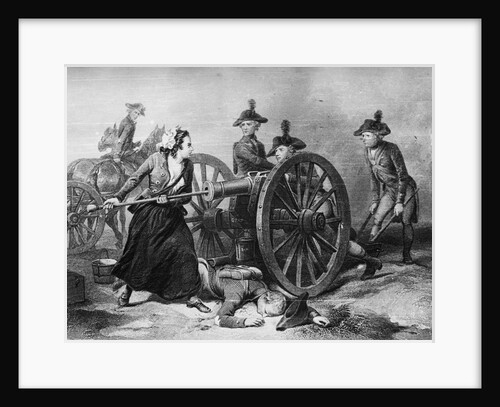 Engraving of Molly Pitcher Loading Cannon at the Battle of Monmouth by Anonymous