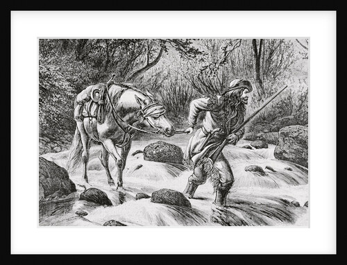 Early Frontiersman Passing a River Scene by Anonymous
