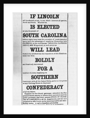 Advertisement Against Election of Abraham Lincoln by Anonymous