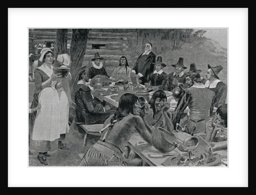 Pilgrims and Indians at First Thanksgiving Dinner by Anonymous