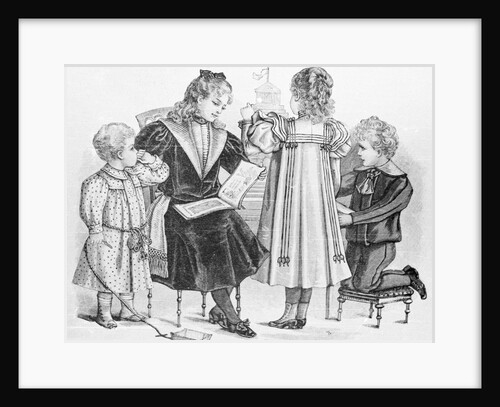 Young Children in Different Outfits Kneeling Together by Anonymous