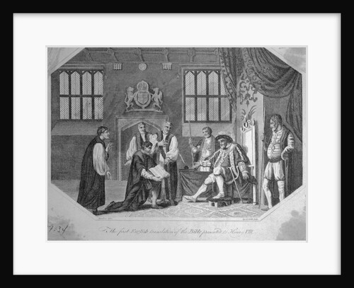 The First English Translation of the Bible Presented to Henry VIII Engraving by Anonymous
