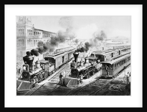 American Railroad Scene: Lightning Express Trains Leaving the Junction by Currier & Ives