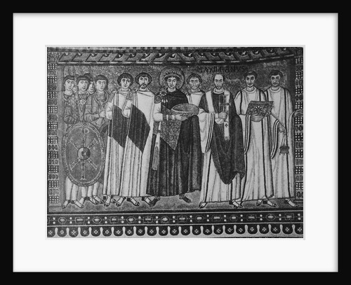 Byzantine Mosaic of Emperor Justinian and His Retinue by Anonymous