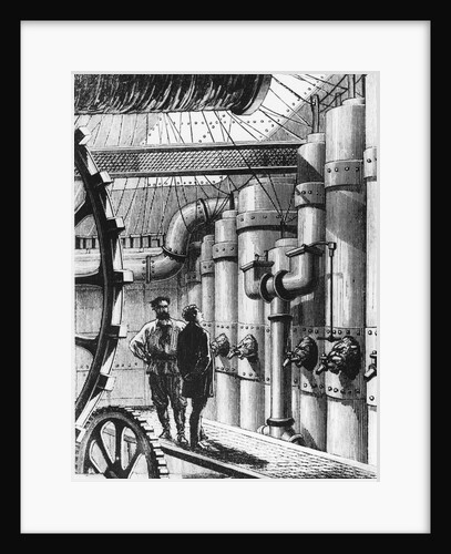 19th-Century Print of Engine Room by Anonymous