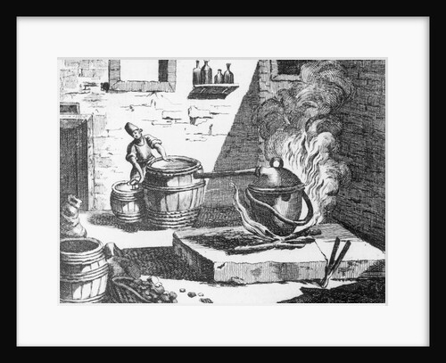 Engraving of 18th-Century Liquor Distallation by Anonymous