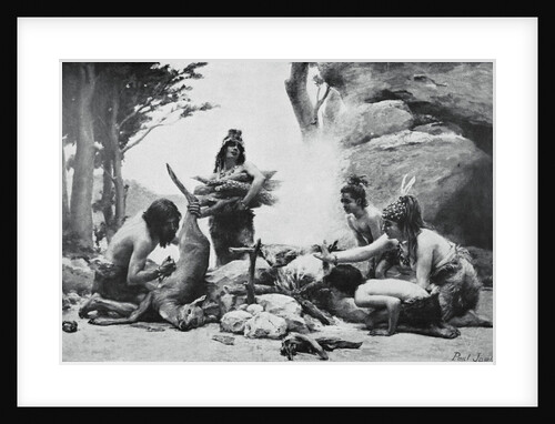 Prehistoric Family Cooking Meat by Anonymous