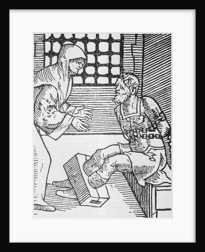 Restrained Prisoner Being Visited in Cell by Anonymous