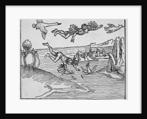 15th-Century Woodcut of the Flight of Daedalus and the Fall of Icarus by Anonymous