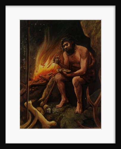Prehistoric Man Chipping Stone by Anonymous
