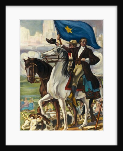 Illustration of Sam Houston Riding Horse into Houston by Anonymous