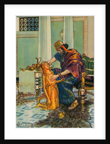 Illustration of King Midas Seeing Daughter Turning into Gold by C.E. Brock