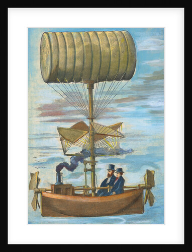 Men Sitting in Early Flying Invention by Anonymous