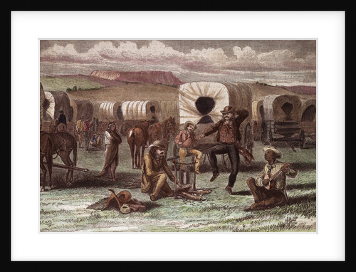 Wagon Train Camp Enjoying Banjo Playing by Anonymous