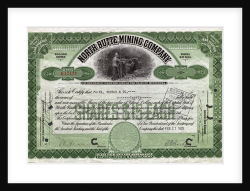 North Butte Mining Company Certficiate by Anonymous