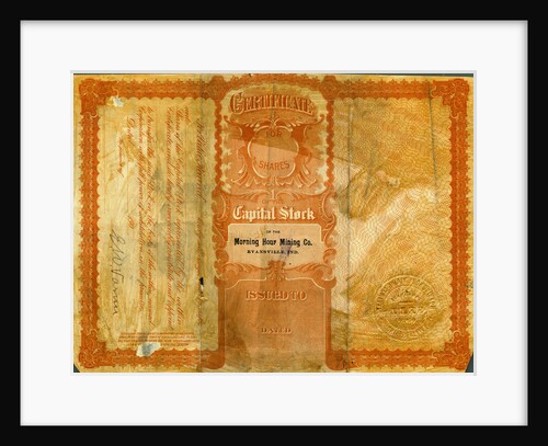 The Back of a Morning Hour Mining Company Certificate by Anonymous