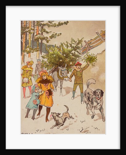Family Trudging in Snow with Their Christmas Tree by Anonymous