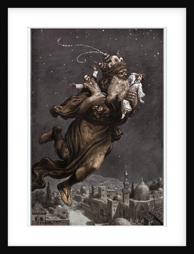 Illustration of Aladdin Flying Away with Two People from the Arabian Nights by Anonymous