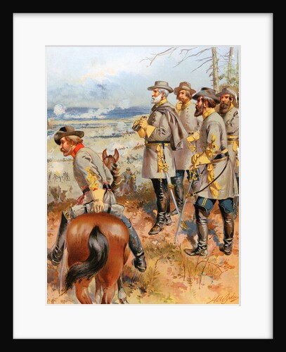 Lithograph of Civil War General Robert E. Lee and His Men Gazing over Terrain by Anonymous