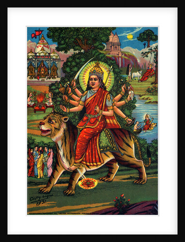 Indian Goddess Durga on Picturesque Background by Anonymous