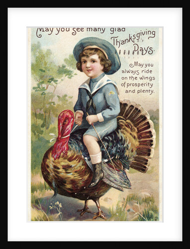 Boy Riding Atop of Turkey by Anonymous