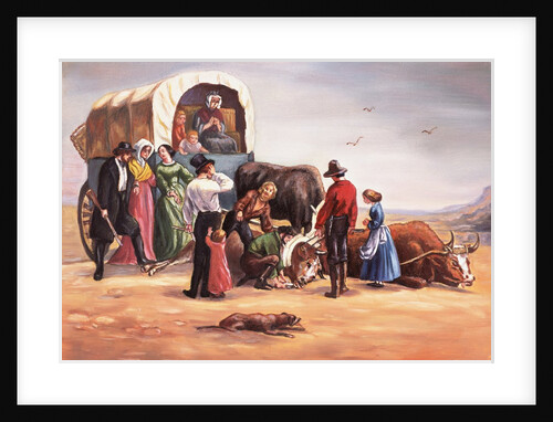 Wagon Train Party with Oxen by Anonymous