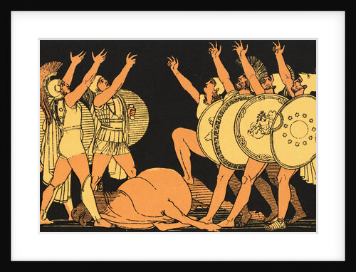 Shield Carrying Grecian Military Chiefs Gesturing on Fallen Horse by Anonymous