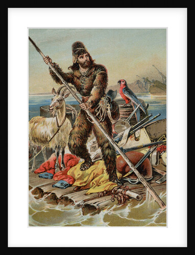 Character from Robinson Crusoe Riding on Raft by Anonymous