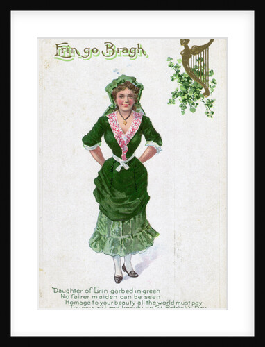 Irish Woman Dressed In Green On Card by Anonymous