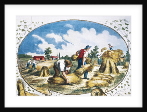 19th-Century Print of Farmers Harvesting Crops by Anonymous