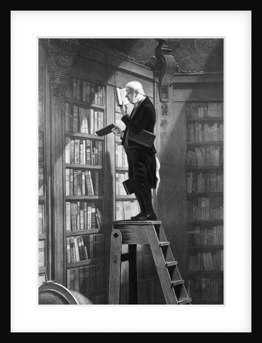 Man Reading on Ladder in Library by Anonymous