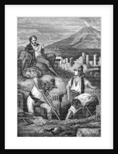 Engraving of First Archeological Dig at Pompeii by Anonymous