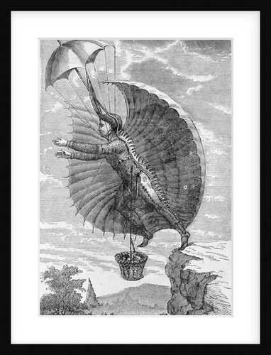Man Attempting to Fly with Parachute by Anonymous