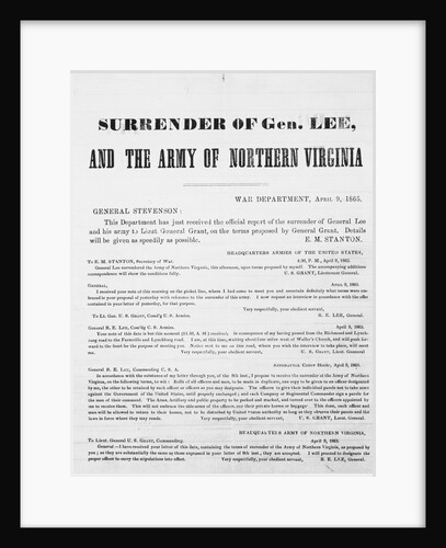 Correspondence Regarding the Surrender of General Robert E. Lee by Anonymous