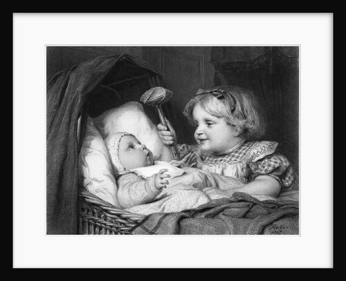 Girl Waving Rattle at Infant by Anonymous