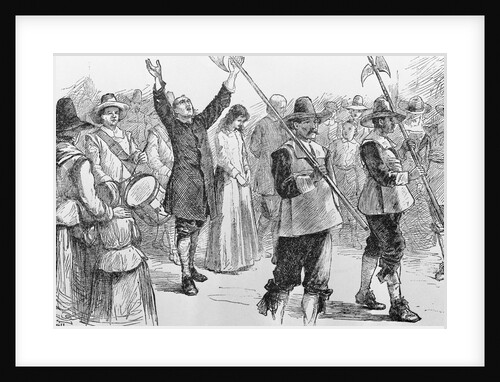 Illustration of Mary Dyer, William Robinson, and Marmaduke Stevenson Walking to Their Execution by Anonymous