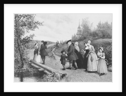 19th-Century Print of Colonists Walking to Church by James S. King